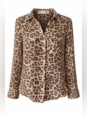 Cloth & Stone Leopard Print Button Up Blouse‎ Safari Y2K Chic Boho Top-XS